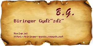 Biringer Győző névjegykártya